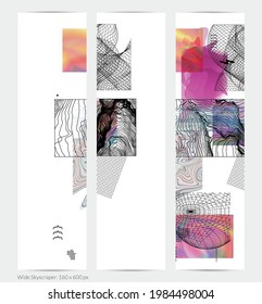 Abstract art background with geometric sci-fi elements. High-tech cyberpunk technology of virtual reality. Computer generated science models with hologram. Modern Gothic web banner template.