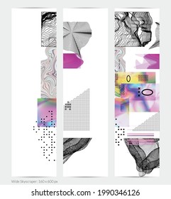 Abstrakter Kunsthintergrund mit geometrischen Science-Fiction-Elementen. Hightech-Cyberpunk-Technologie der virtuellen Realität. Computer generierten Wissenschaftsmodelle mit Hologramm. Moderne Gotische Webbanner-Vorlage.