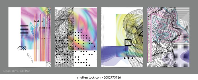 Abstract art background with geometric sci-fi elements. High-tech cyberpunk technology of virtual reality. Computer generated science models with hologram. Modern Gothic flyer template.