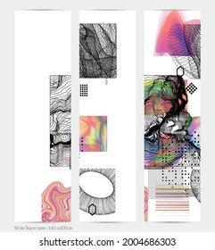 Resumen de fondo artístico con elementos geométricos de ciencia ficción. Tecnología ciberpunk de alta tecnología de realidad virtual. Modelos científicos generados por computadora con holograma. Plantilla de banner web gótica moderna.