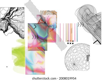 Resumen de fondo artístico con elementos geométricos de ciencia ficción. Tecnología ciberpunk de alta tecnología de realidad virtual. Modelos científicos generados por computadora con holograma. Moderno conjunto de diseño de kit de arte gótico.