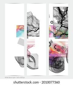 Abstract art background with geometric sci-fi elements. High-tech cyberpunk technology of virtual reality. Computer generated science models with hologram. Modern Gothic web banner template.