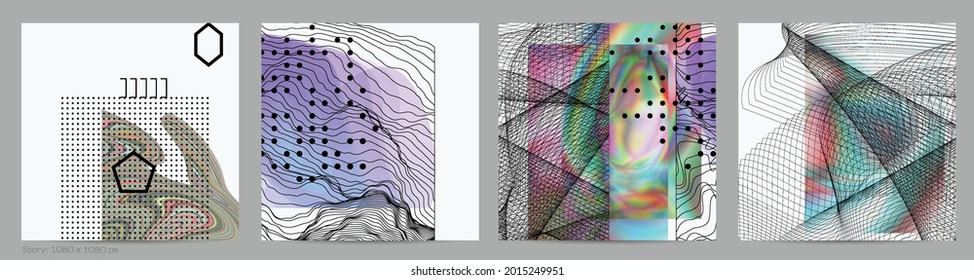 Abstract art background with geometric sci-fi elements. High-tech cyberpunk technology of virtual reality. Computer generated science models with hologram. Modern Gothic social media post template.