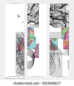 Abstract art background with geometric sci-fi elements. High-tech cyberpunk technology of virtual reality. Computer generated science models with hologram. Modern Gothic web banner template.