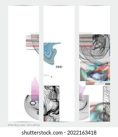 Abstract art background with geometric sci-fi elements. High-tech cyberpunk technology of virtual reality. Computer generated science models with hologram. Modern Gothic web banner template.
