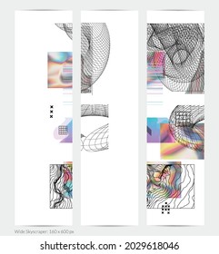 Abstract art background with geometric sci-fi elements. High-tech cyberpunk technology of virtual reality. Computer generated science models with hologram. Modern Gothic web banner template.