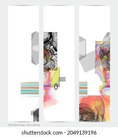 Abstract art background with geometric sci-fi elements. High-tech cyberpunk technology of virtual reality. Computer generated science models with hologram. Modern Gothic web banner template.