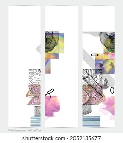 Abstract art background with geometric sci-fi elements. High-tech cyberpunk technology of virtual reality. Computer generated science models with hologram. Modern Gothic web banner template.