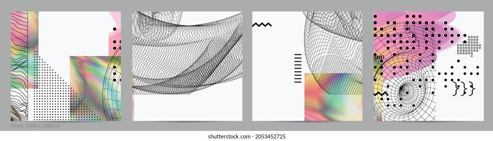 Abstract art background with geometric sci-fi elements. High-tech cyberpunk technology of virtual reality. Computer generated science models with hologram. Modern Gothic social media post template.