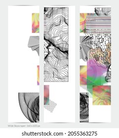 Abstract art background with geometric sci-fi elements. High-tech cyberpunk technology of virtual reality. Computer generated science models with hologram. Modern Gothic web banner template.