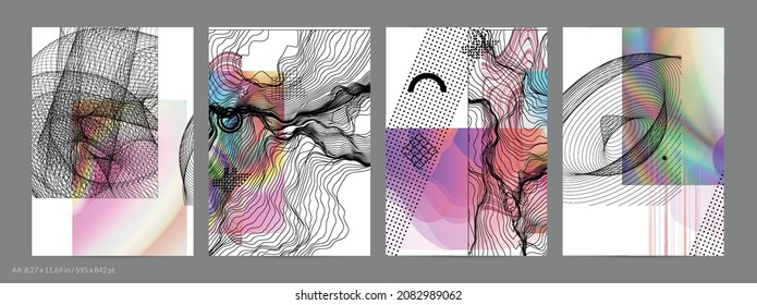 Abstract art background with geometric sci-fi elements. High-tech cyberpunk technology of virtual reality. Computer generated science models with hologram. Modern Gothic flyer template.
