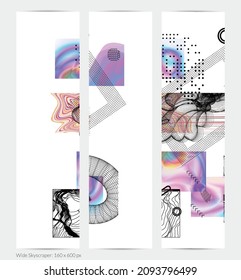 Abstract art background with geometric sci-fi elements. High-tech cyberpunk technology of virtual reality. Computer generated science models with hologram. Modern Gothic web banner template.
