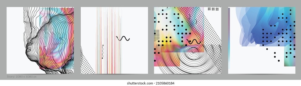 Abstract art background with geometric sci-fi elements. High-tech cyberpunk technology of virtual reality. Computer generated science models with hologram. Modern Gothic social media post template.