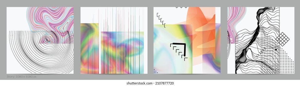 Abstract art background with geometric sci-fi elements. High-tech cyberpunk technology of virtual reality. Computer generated science models with hologram. Modern Gothic social media post template.