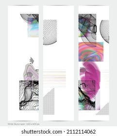 Abstract art background with geometric sci-fi elements. High-tech cyberpunk technology of virtual reality. Computer generated science models with hologram. Modern Gothic web banner template.
