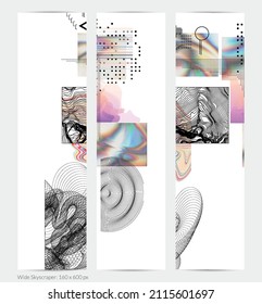 Abstract art background with geometric sci-fi elements. High-tech cyberpunk technology of virtual reality. Computer generated science models with hologram. Modern Gothic web banner template.
