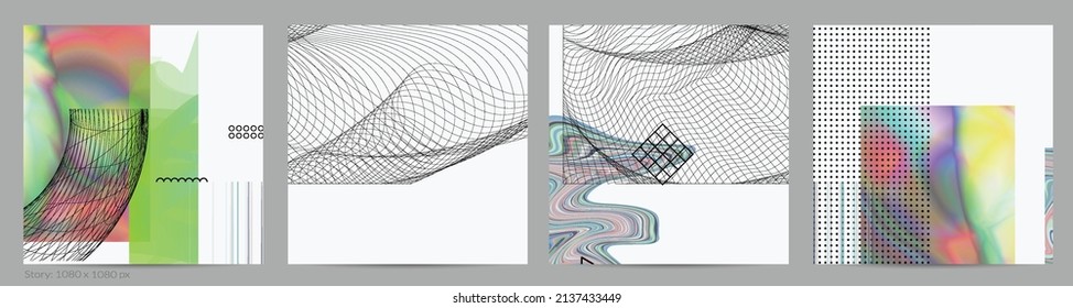 Abstract art background with geometric sci-fi elements. High-tech cyberpunk technology of virtual reality. Computer generated science models with hologram. Modern Gothic social media post template.