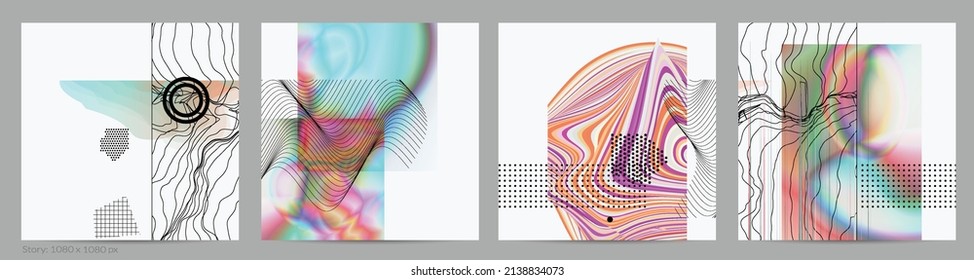 Abstract art background with geometric sci-fi elements. High-tech cyberpunk technology of virtual reality. Computer generated science models with hologram. Modern Gothic social media post template.