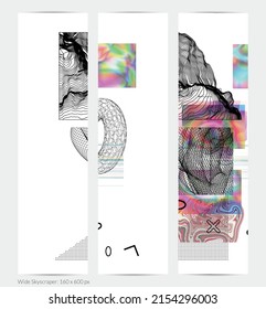 Abstract art background with geometric sci-fi elements. High-tech cyberpunk technology of virtual reality. Computer generated science models with hologram. Modern Gothic web banner template.
