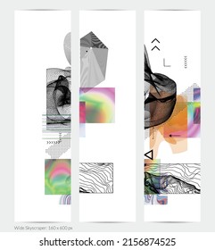 Abstract art background with geometric sci-fi elements. High-tech cyberpunk technology of virtual reality. Computer generated science models with hologram. Modern Gothic web banner template.