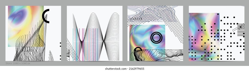 Abstract art background with geometric sci-fi elements. High-tech cyberpunk technology of virtual reality. Computer generated science models with hologram. Modern Gothic social media post template.
