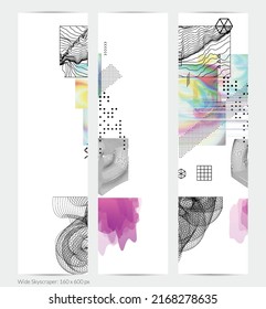 Abstract art background with geometric sci-fi elements. High-tech cyberpunk technology of virtual reality. Computer generated science models with hologram. Modern Gothic web banner template.