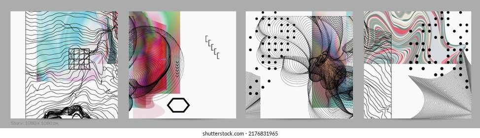 Resumen de fondo artístico con elementos geométricos de ciencia ficción. Tecnología ciberpunk de alta tecnología de realidad virtual. Modelos científicos generados por computadora con holograma. Plantilla de publicación de medios sociales góticos modernos.