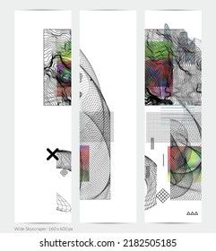Abstract art background with geometric sci-fi elements. High-tech cyberpunk technology of virtual reality. Computer generated science models with hologram. Modern Gothic web banner template.