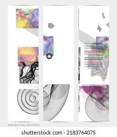 Abstract art background with geometric sci-fi elements. High-tech cyberpunk technology of virtual reality. Computer generated science models with hologram. Modern Gothic web banner template.