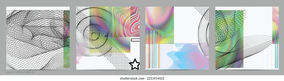 Abstract art background with geometric sci-fi elements. High-tech cyberpunk technology of virtual reality. Computer generated science models with hologram. Modern Gothic social media post template.