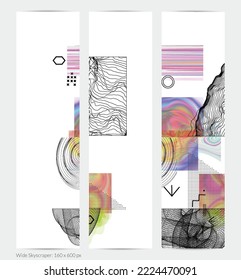 Abstract art background with geometric sci-fi elements. High-tech cyberpunk technology of virtual reality. Computer generated science models with hologram. Modern Gothic web banner template.