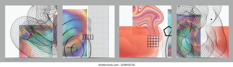 Abstract art background with geometric sci-fi elements. High-tech cyberpunk technology of virtual reality. Computer generated science models with hologram. Modern Gothic social media post template.