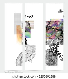 Abstract art background with geometric sci-fi elements. High-tech cyberpunk technology of virtual reality. Computer generated science models with hologram. Modern Gothic web banner template.