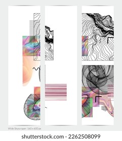 Abstract art background with geometric sci-fi elements. High-tech cyberpunk technology of virtual reality. Computer generated science models with hologram. Modern Gothic web banner template.