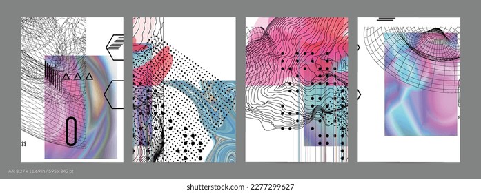 Abstract art background with geometric sci-fi elements. High-tech cyberpunk technology of virtual reality. Computer generated science models with hologram. Modern Gothic flyer template.