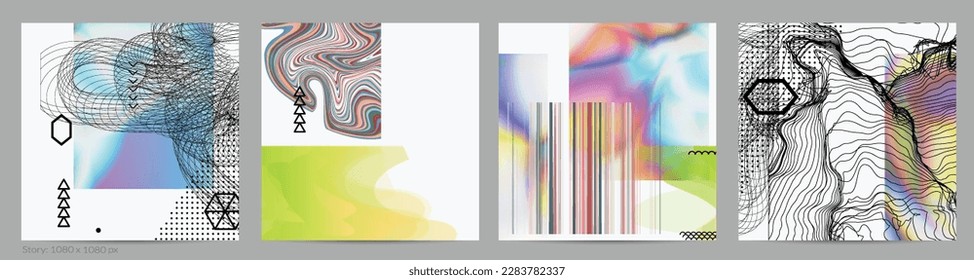 Abstract art background with geometric sci-fi elements. High-tech cyberpunk technology of virtual reality. Computer generated science models with hologram. Modern Gothic social media post template.