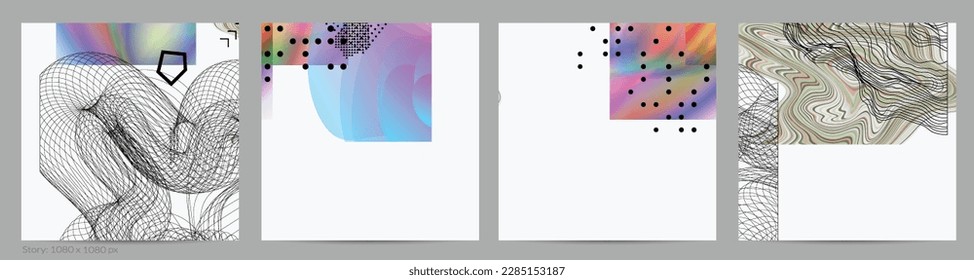 Abstract art background with geometric sci-fi elements. High-tech cyberpunk technology of virtual reality. Computer generated science models with hologram. Modern Gothic social media post template.