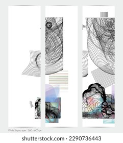 Abstract art background with geometric sci-fi elements. High-tech cyberpunk technology of virtual reality. Computer generated science models with hologram. Modern Gothic web banner template.