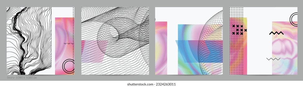 Abstract art background with geometric sci-fi elements. High-tech cyberpunk technology of virtual reality. Computer generated science models with hologram. Modern Gothic social media post template.