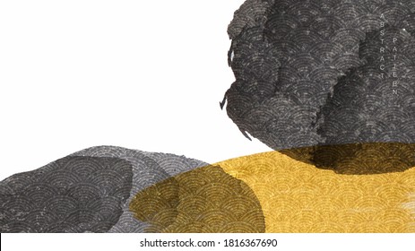 Abstract art background with gold and black texture vector. Japanese wave pattern with brush stroke elements banner in oriental style.