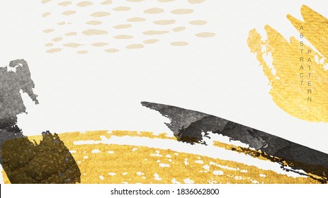 Abstract art background with gold and black watercolor texture vector. Japanese wave pattern with brush stroke banner in Asian style.