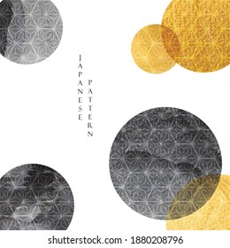 Abstract art background with Gold foil and black texture vector. Circle shape with brush stroke template in oriental style. 