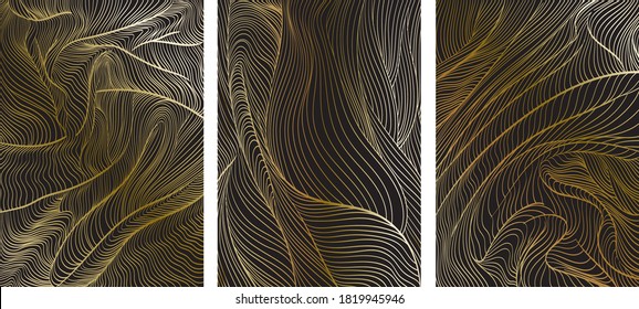 Abstract art background with gold gradient line pattern vector in oriental style.