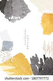 Abstract art background with gold texture vector. Japanese wave pattern and brush stroke template illustration in oriental style.