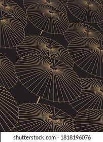 Abstract art background with gold texture vector. Japanese wave pattern and stone element with brush stroke template illustration in oriental style.