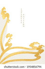 Abstract art background with gold texture vector. Hand draw wave elements with Japanese pattern in vintage style.