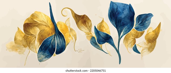 abstract art background with golden and blue calla flow