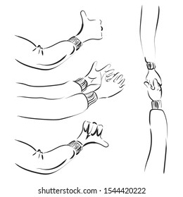 Abstract art background. Hand draw, sketch, doodle, cartoon, design. Hands clapping and holding set.