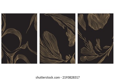 Abstract art background with hand drawn line texture vector. Floral pattern banner design with Natural decoration in luxury style. 