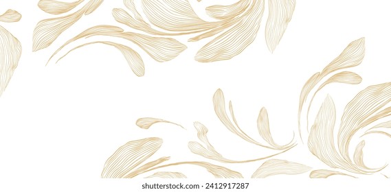 Resumen de fondo de arte con el vector de textura de elemento floral de línea dibujada a mano. Patrón floral y hojas diseño de banner patrón con decoración natural en estilo lujoso.